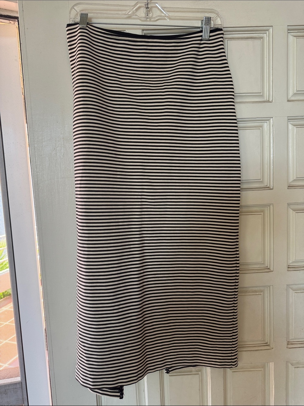 Everlane black, and white striped stretch skirt